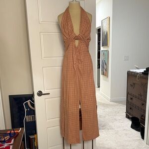 Free People Backless Halter Dress in Rust